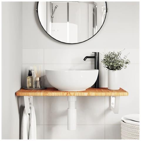 Ripiano A Parete Per Lavabo In Acciaio E Massello Di Rovere - Foto 2