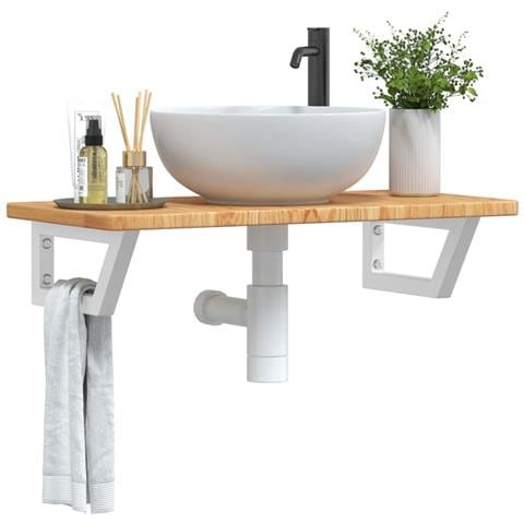 Ripiano A Parete Per Lavabo In Acciaio E Massello Di Rovere - Foto 8