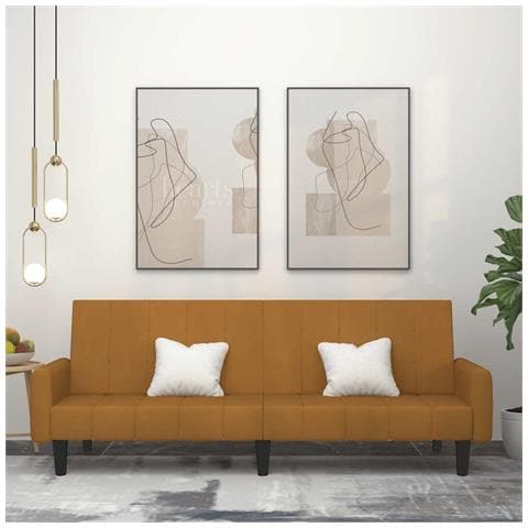 Divano Letto A 2 Posti Marrone In Velluto - Foto 8