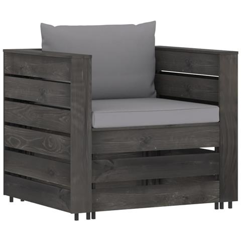 Set Salotto Da Giardino 2pz Con Cuscini Legno Impregnato Grigio - Foto 1