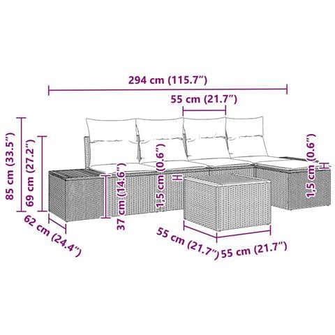 Set di divani da giardino 6 pezzi con cuscini Beige Polirattan Acacia - Foto 9