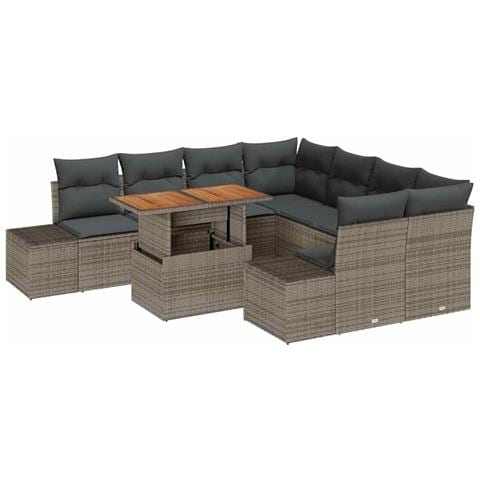 Set di Divano da Giardino 9 Pezzi con Cuscini Grigio Polyrattan - Foto 1