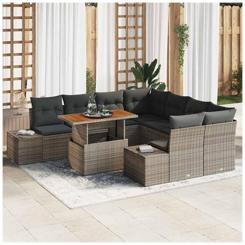 Set di Divano da Giardino 9 Pezzi con Cuscini Grigio Polyrattan - Foto 2