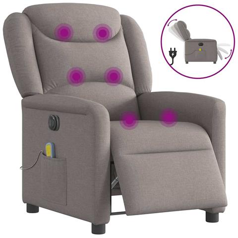 Poltrona Massaggiante Reclinabile Elettrica Tortora in Tessuto - Foto 1