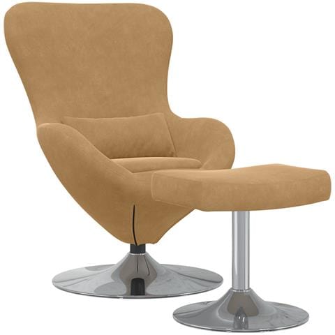 Poltrona a uovo  con poggiapiedi in velluto marrone - Foto 1