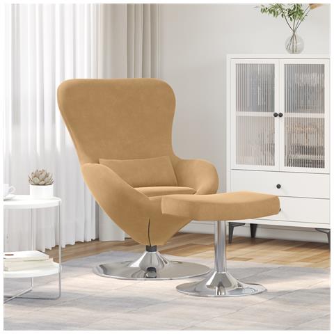 Poltrona a uovo  con poggiapiedi in velluto marrone - Foto 2