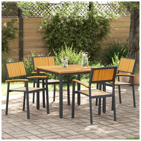 Sdraio da esterno  4 pezzi impilabili neri in legno massello di acacia e metallo - Foto 2