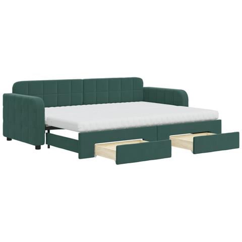 Divano Letto Estraibile Cassetti Verde Scuro 80x200cm Velluto - Foto 1
