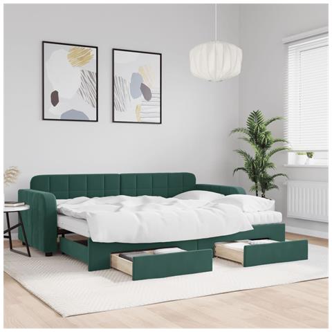 Divano Letto Estraibile Cassetti Verde Scuro 80x200cm Velluto - Foto 2