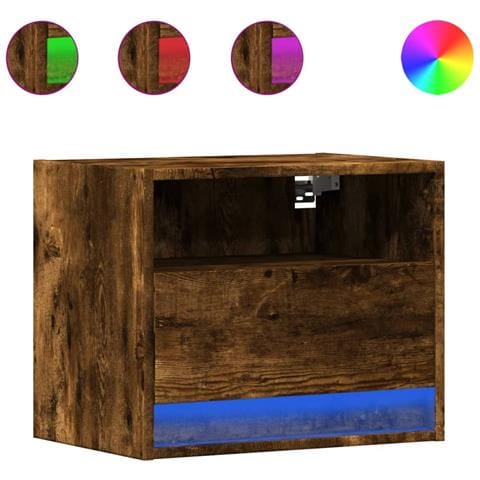 Comodino a Parete con luci LED Rovere Fumo - Foto 1