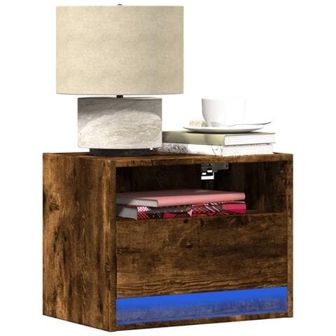 Comodino a Parete con luci LED Rovere Fumo - Foto 2