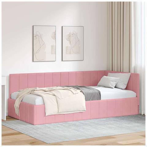 Cornice del letto ad angolo Rosa 90 x 200 cm Velluto - Foto 2