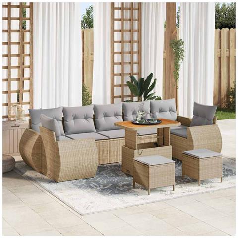 Set Divano da Giardino con cuscino 10 pcs beige e grigio chiaro - Foto 2