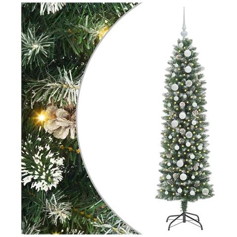 Albero di Natale Artificiale Sottile Verde e Bianco 150 cm - Foto 1