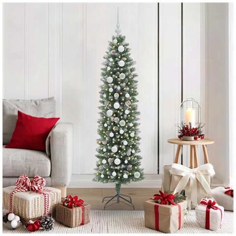 Albero di Natale Artificiale Sottile Verde e Bianco 150 cm - Foto 2