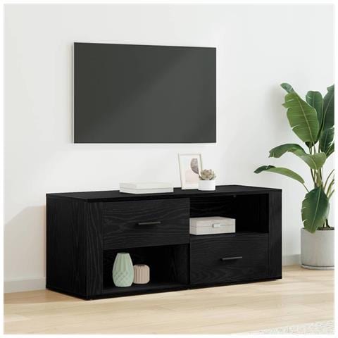 Mobile TV Rovere Nero 100 x 35 x 40 cm Legno multistrato - Foto 2