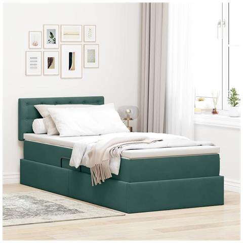 Letto con Contenitore Verde Scuro 100 x 200 cm Velluto - Foto 2