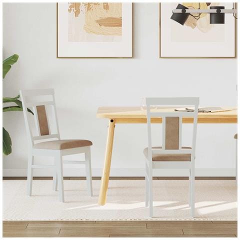 Sedia da pranzo 2 pcs Bianco e marrone Legno di gomma solido - Foto 2