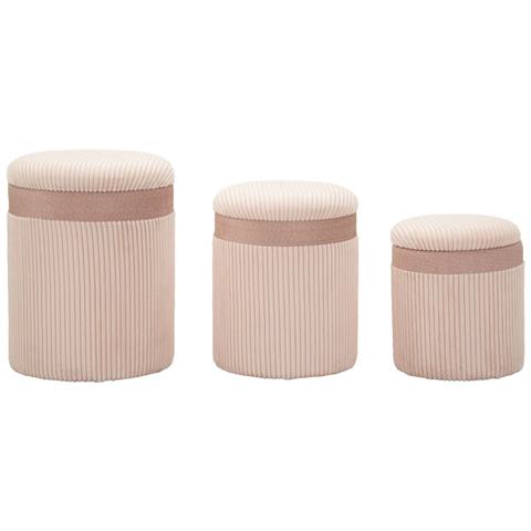 Set 3 Pouf Contenitore Cortina In Velluto A Coste Rosa Con Fascia Glitter Ø40x49, Ø35x42 E Ø31x38 Cm - Foto 1