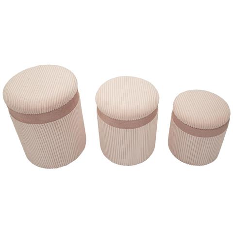 Set 3 Pouf Contenitore Cortina In Velluto A Coste Rosa Con Fascia Glitter Ø40x49, Ø35x42 E Ø31x38 Cm - Foto 2