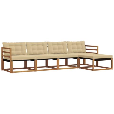 Set di divani da esterno con cuscino 5 pcs Naturale e Beige - Foto 1
