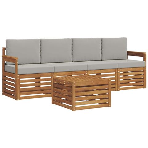 Set divani con cuscino 5 pcs Grigio Naturale e Chiaro - Foto 1