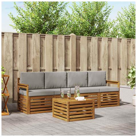 Set divani con cuscino 5 pcs Grigio Naturale e Chiaro - Foto 2