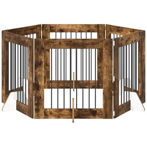Cancello per cani con supporti 6 pcs Rovere Fumo 80 x 80 cm - Foto 1