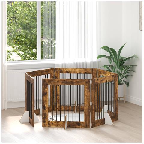 Cancello per cani con supporti 6 pcs Rovere Fumo 80 x 80 cm - Foto 2