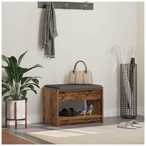 Panca per ingresso con cuscino Legno vecchio 63 x 38 x 45 cm - Foto 2