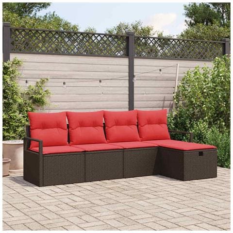 Set Divano da Giardino con cuscino 5 pcs Marrone polyrattan - Foto 2