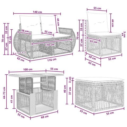Set Divano da Giardino 10 pz Nero e Bianco Crema polyrattan - Foto 2