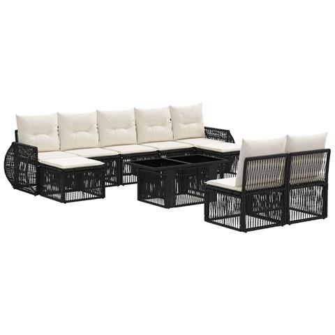 Set Divano da Giardino 10 pz Nero e Bianco Crema polyrattan - Foto 1