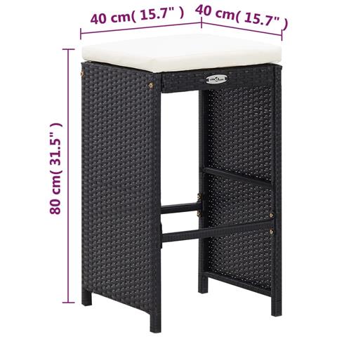 Set Da Bar Da Giardino 7 Pz Con Cuscini In Polyrattan Nero - Foto 2