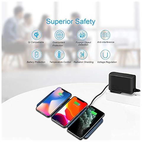 Caricatore Wireless, Je Tripli Dispositivi Caricabatterie Wreless Charger Per Iphone 12/12 Mini / 12 Pro Max / se 2020 / iphone11 / xr / airpods Pro, Galaxy S20 / s10 / Note10 Serie, Xiaomi / huawei Serie - Foto 4