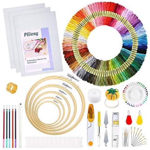 205 Pezzi Gamma Completa Di Ricamo Starter Kit Con Istruzioni 5 Pezzi Di Bamb Ricamo Hoops 100 Colori Fili 3 Pezzi Aida Panno E Punto Croce Corredo Di Attrezzi Per Il Cucito - Foto 1