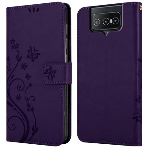Cadorabo Custodia Compatibile Con Asus Zenfone 8 Flip In Lilla Scuro Fiore - Coperchio Protettivo In Design Floreale Con Chiusura Magnetica, Funzione Stand E Slot Per Carte - Foto 8
