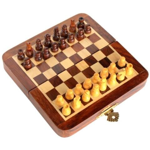 Set Da Tavolo Da Gioco Pieghevole Per Scacchi In Legno Da Collezione Con Pezzi Magnetici, 7 X 7 - Foto 1