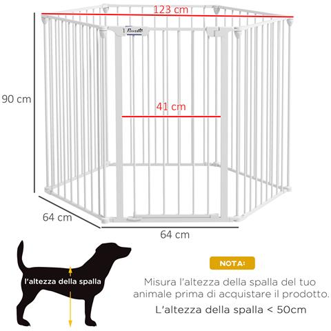 Cancellino Per Cani Taglia Media Pieghevole E Modulabile In Metallo E Plastica, 123x102x90 Cm, Bianco - Foto 6