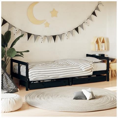 Giroletto Bambini con Cassetti Nero 80x200cm Massello di Pino - Foto 2