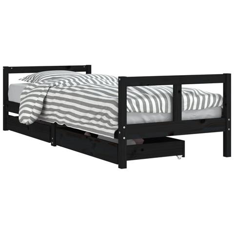 Giroletto Bambini con Cassetti Nero 80x200cm Massello di Pino - Foto 1