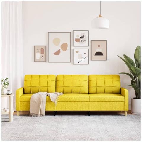 Divano A 3 Posti Giallo 210 Cm In Tessuto - Foto 3