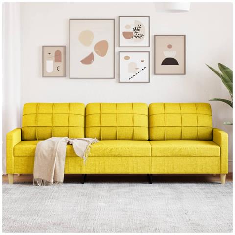 Divano A 3 Posti Giallo 210 Cm In Tessuto - Foto 1