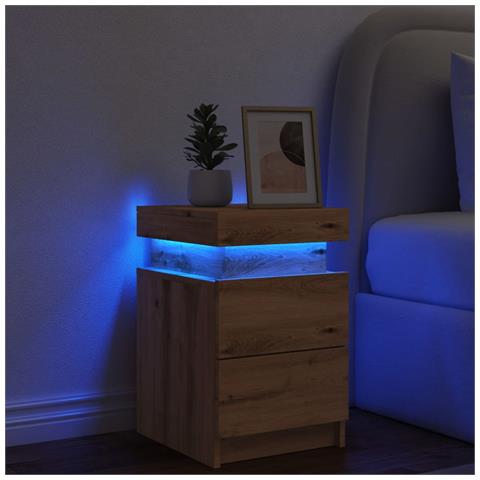 Comodino Con Led Rovere Artigianale 35x39x55 Cm In Truciolato - Foto 1