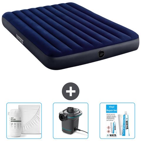 Set Materassino Gonfiabile - 203x152x25 Cm - Blu - Include Accessori Coordinati Cb4 - Foto 1
