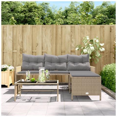 Lusso Casadino - Divano Giardino Con Tavolo E Cuscini A L Beige Misto Polyrattan - Foto 2