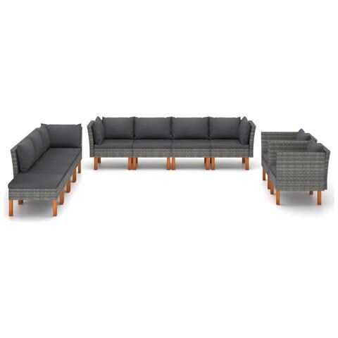 Set Divani Giardino 10pz Polyrattan Legno Di Eucalipto Grigio - Foto 1