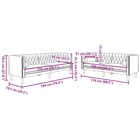 Divani Chesterfield 2pz Cuscini Marrone Similpelle Scamosciata - Foto 8