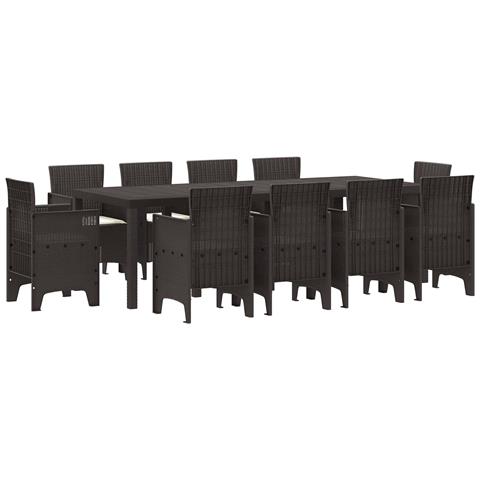 Set da Pranzo Giardino 11 Pezzi con Cuscini Marrone Polyrattan - Foto 1