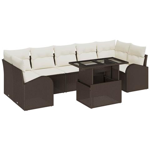 Set Divano da Giardino da 8 Pezzi con Cuscini Marrone Polirattan - Foto 1